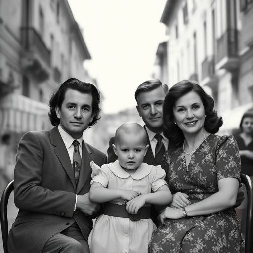 Copertina del podcast 'Storie di Vita Romana', che mostra una foto in bianco e nero di una tipica famiglia romana degli anni '50.